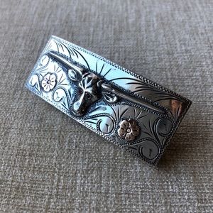 Silver, gold, & ruby longhorn belt buckle